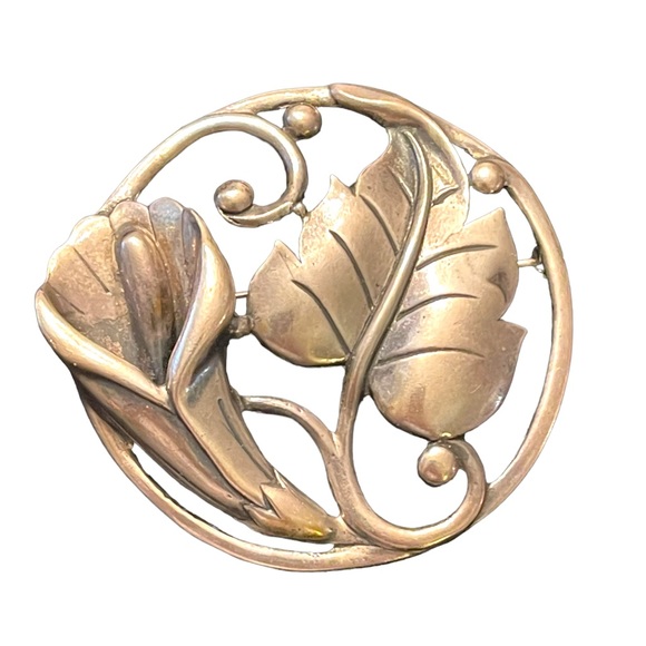 Stunning Large Heavy chunky sterling silver 925 Danecraft art deco Lily brooch - Picture 2 of 8